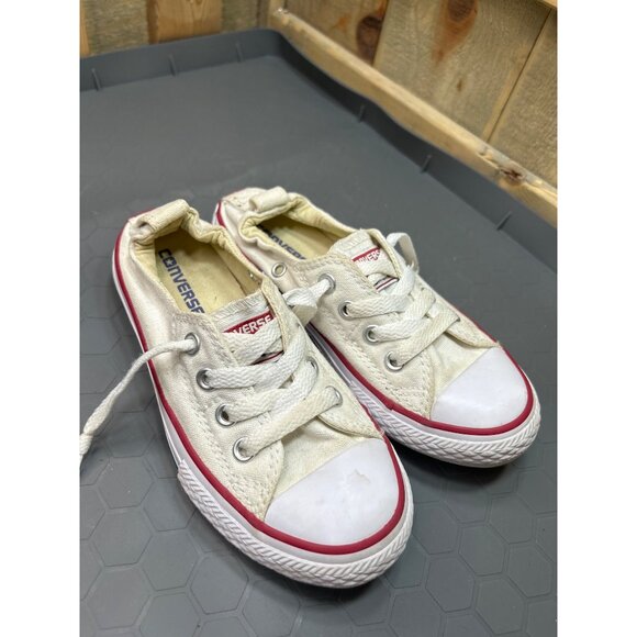 Converse All Star Junior Canvas Shoes Size 12 Off White/Red - Picture 2 of 6